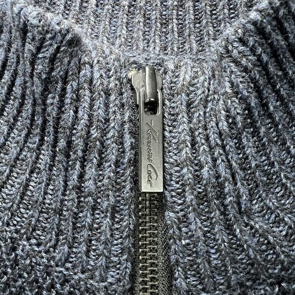 Kenneth Cole Full Zip Cardigan Sweater Mens Large Navy Heathered Chunky Knit - Picture 8 of 13